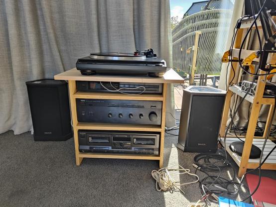 Closer view of the stereo rack for the audiophiles. 