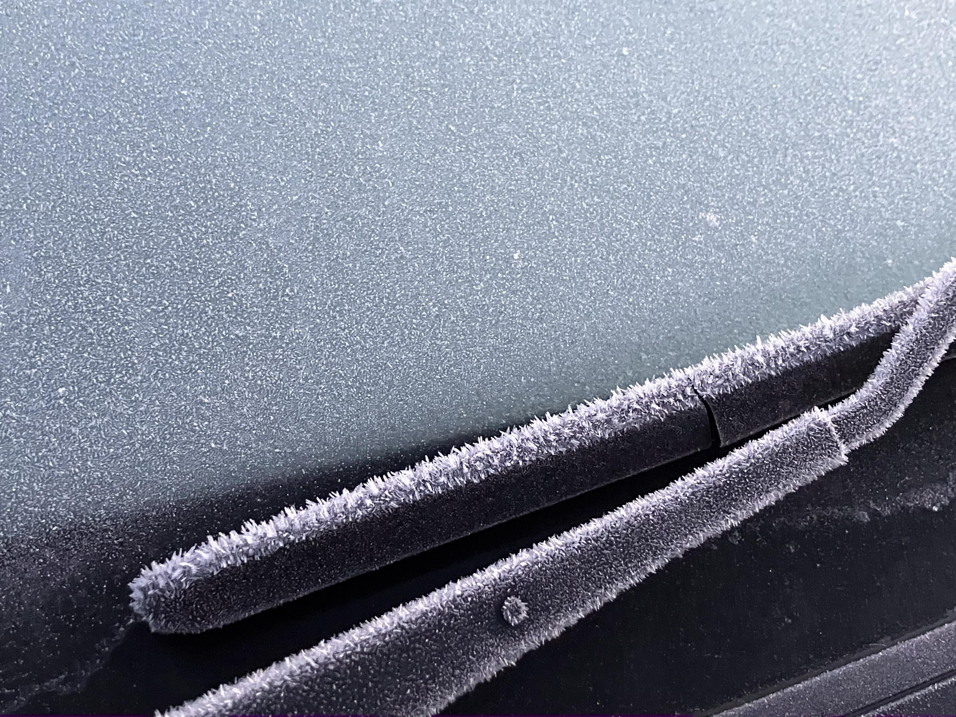 Crispy frost and a complete opaque windscreen on a diesel ute